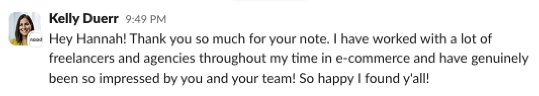 Slack message from Kelly Duerr