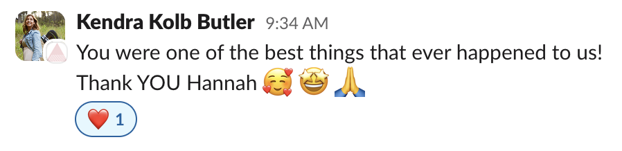 Slack message from Kendra Kolb Butler